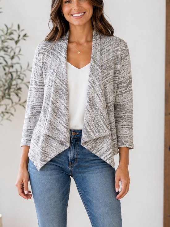 hearts of palm Sweaters - Hearts of Palm Women’s Large Gray Metallic Marled Knit Waterfall Cardigan